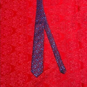 Johnston & Murphy Signature Silk Paisley Tie in Blue and Red - Hand Made